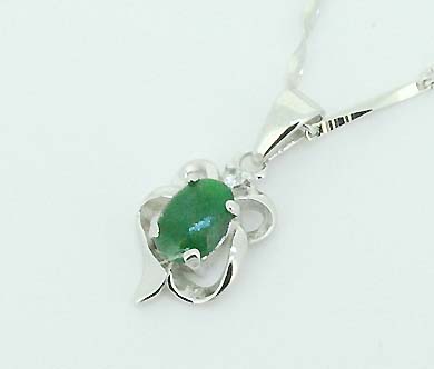 Sterling Silver Pendant/Charm,  platina plating with Jade, 16x8mm, Sold by PC