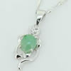 Sterling Silver Pendant/Charm,  platina plating with Jade, 19x8.5mm, Sold by PC