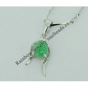Sterling Silver Pendant/Charm,  platina plating with Jade, 18x8mm, Sold by PC