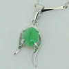 Sterling Silver Pendant/Charm,  platina plating with Jade, 18x8mm, Sold by PC