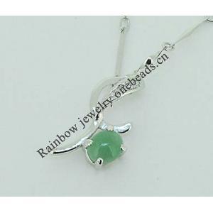 Sterling Silver Pendant/Charm,  platina plating with Jade, 18x9mm, Sold by PC