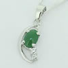 Sterling Silver Pendant/Charm,  platina plating with Jade, 17x8mm, Sold by PC