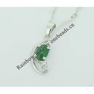 Sterling Silver Pendant/Charm,  platina plating with Jade, 17x8mm, Sold by PC