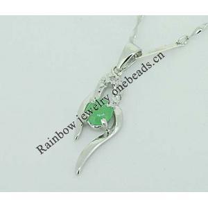 Sterling Silver Pendant/Charm,  platina plating with Jade, 25x8mm, Sold by PC