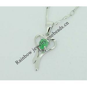 Sterling Silver Pendant/Charm,  platina plating with Jade, 19x9.5mm, Sold by PC