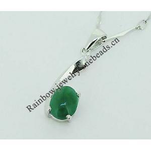 Sterling Silver Pendant/Charm,  platina plating with Jade, 22x8mm, Sold by PC