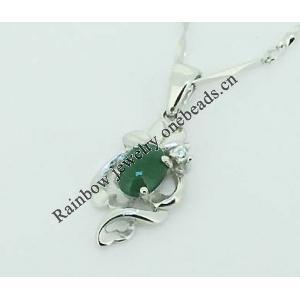 Sterling Silver Pendant/Charm,  platina plating with Jade, 24x8mm, Sold by PC