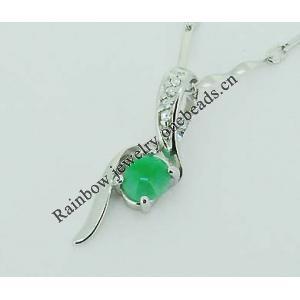 Sterling Silver Pendant/Charm,  platina plating with Jade, 26x8.5mm, Sold by PC