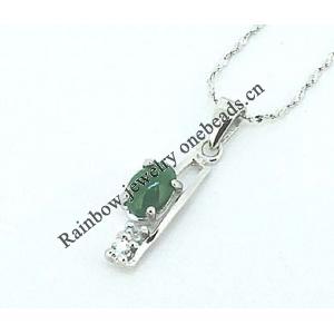 Sterling Silver Pendant/Charm,  platina plating with Jade, 21x6mm, Sold by PC