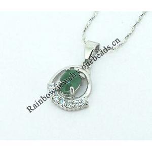 Sterling Silver Pendant/Charm,  platina plating with Jade, Flower 16x10.6mm, Sold by PC