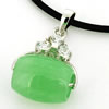 Sterling Silver Pendant/Charm,  platina plating with Jade, 25x15mm, Sold by PC