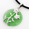 Sterling Silver Pendant/Charm,  platina plating with Jade, 25x18mm, Sold by PC