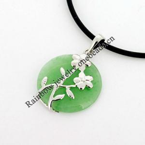 Sterling Silver Pendant/Charm,  platina plating with Jade, 25x18mm, Sold by PC