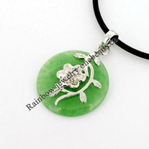 Sterling Silver Pendant/Charm,  platina plating with Jade, 28x19mm, Sold by PC