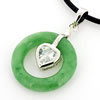 Sterling Silver Pendant/Charm,  platina plating with Jade, 28x19mm, Sold by PC