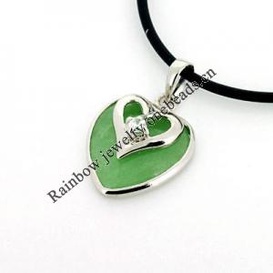 Sterling Silver Pendant/Charm,  platina plating with Jade, 22x15mm, Sold by PC