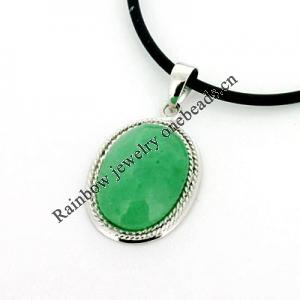 Sterling Silver Pendant/Charm,  platina plating with Jade, 26x15mm, Sold by PC