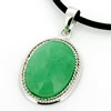 Sterling Silver Pendant/Charm,  platina plating with Jade, 26x15mm, Sold by PC