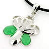 Sterling Silver Pendant/Charm,  platina plating with Jade, 29x30mm, Sold by PC