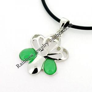 Sterling Silver Pendant/Charm,  platina plating with Jade, 29x30mm, Sold by PC