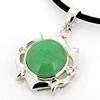 Sterling Silver Pendant/Charm,  platina plating with Jade, Teardrop 26x16mm, Sold by PC