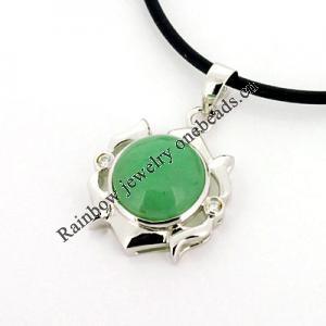 Sterling Silver Pendant/Charm,  platina plating with Jade, Teardrop 26x16mm, Sold by PC