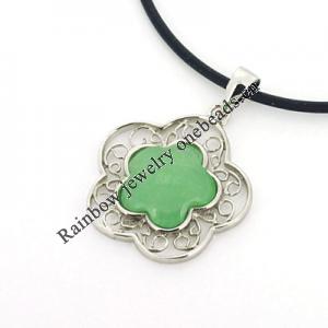 Sterling Silver Pendant/Charm,  platina plating with Jade, 28x12mm, Sold by PC