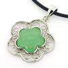 Sterling Silver Pendant/Charm,  platina plating with Jade, 28x12mm, Sold by PC