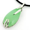 Sterling Silver Pendant/Charm,  platina plating with Jade, 33x13mm, Sold by PC