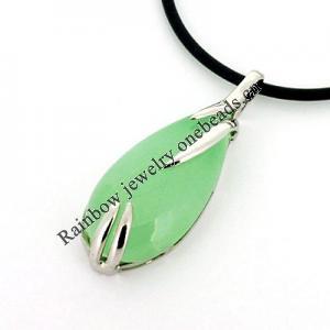 Sterling Silver Pendant/Charm,  platina plating with Jade, 33x13mm, Sold by PC
