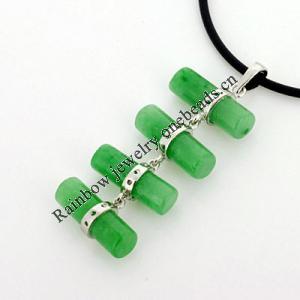 Sterling Silver Pendant/Charm,  platina plating with Jade, 42x16mm, Sold by PC