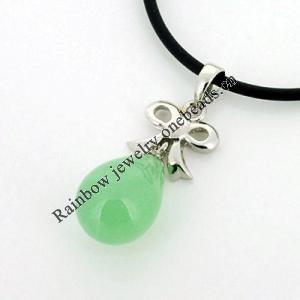 Sterling Silver Pendant/Charm,  platina plating with Jade, 27x9mm, Sold by PC