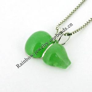 Sterling Silver Pendant/Charm,  platina plating with Jade, 18x15mm, Sold by PC
