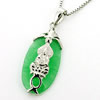Sterling Silver Pendant/Charm,  platina plating with Jade, 29x12mm, Sold by PC