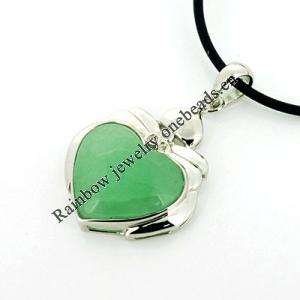 Sterling Silver Pendant/Charm,  platina plating with Jade, 35x23mm, Sold by PC