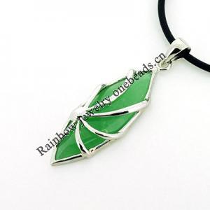 Sterling Silver Pendant/Charm,  platina plating with Jade, 42x12mm, Sold by PC