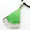 Sterling Silver Pendant/Charm,  platina plating with Jade, 38x22mm, Sold by PC