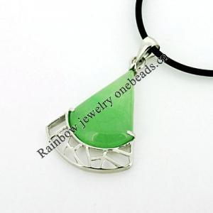 Sterling Silver Pendant/Charm,  platina plating with Jade, 38x22mm, Sold by PC