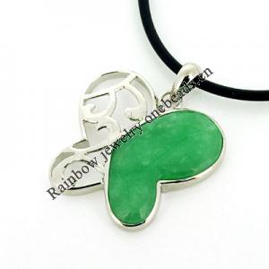 Sterling Silver Pendant/Charm,  platina plating with Jade, 27x23mm, Sold by PC