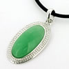 Sterling Silver Pendant/Charm,  platina plating with Jade, 31x15mm, Sold by PC