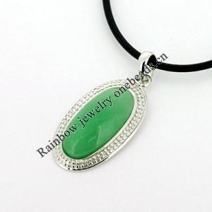 Sterling Silver Pendant/Charm,  platina plating with Jade, 31x15mm, Sold by PC