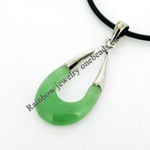 Sterling Silver Pendant/Charm,  platina plating with Jade, 36x16mm, Sold by PC