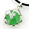 Sterling Silver Pendant/Charm,  platina plating with Jade, 19x15mm, Sold by PC