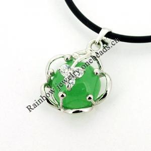 Sterling Silver Pendant/Charm,  platina plating with Jade, 19x15mm, Sold by PC