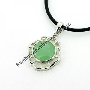 Sterling Silver Pendant/Charm,  platina plating with Jade, 24x17mm, Sold by PC