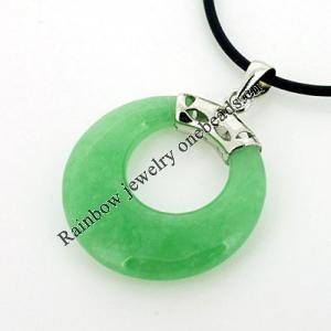 Sterling Silver Pendant/Charm,  platina plating with Jade, 37x28mm, Sold by PC