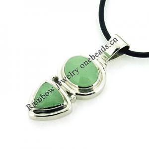 Sterling Silver Pendant/Charm,  platina plating with Jade, 34x15mm, Sold by PC