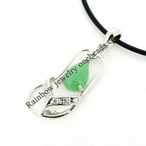 Sterling Silver Pendant/Charm,  platina plating with Jade, Leaf 35x15mm, Sold by PC