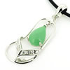 Sterling Silver Pendant/Charm,  platina plating with Jade, Leaf 35x15mm, Sold by PC