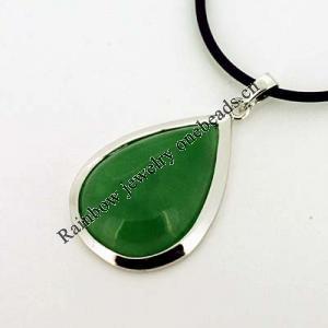 Sterling Silver Pendant/Charm,  platina plating with Jade, 36x21mm, Sold by PC